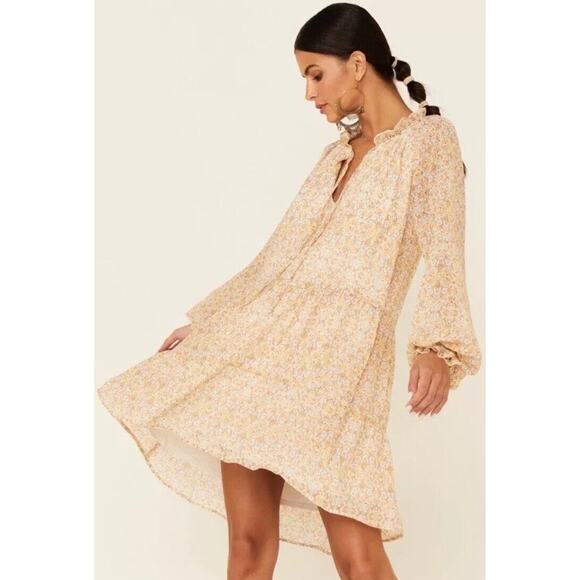 Show Me Your Mumu Paisley Birdie Yellow Mini Dress Long Sleeve Boho Small T21 - Picture 2 of 8